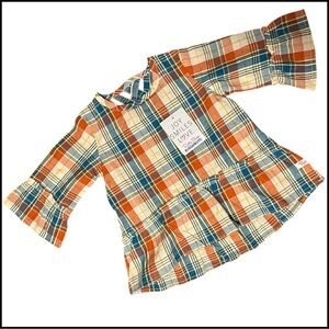 RuffleButts RuggedButts Miller Plaid Peplum Top 18–24M Fall Boho NWT